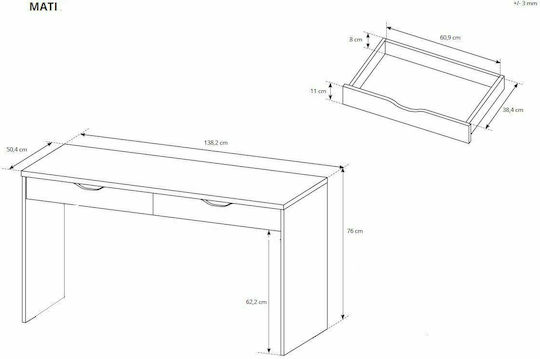 Birou Mati Din Lemn Gri 138x50.4x76cm