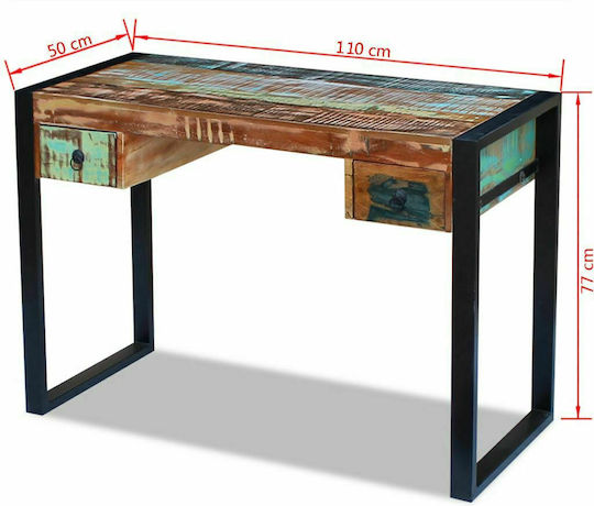 Бюро Vdxl от Масивно Дърво Многоцветно / Черно С Метални Крака 110x50x77см