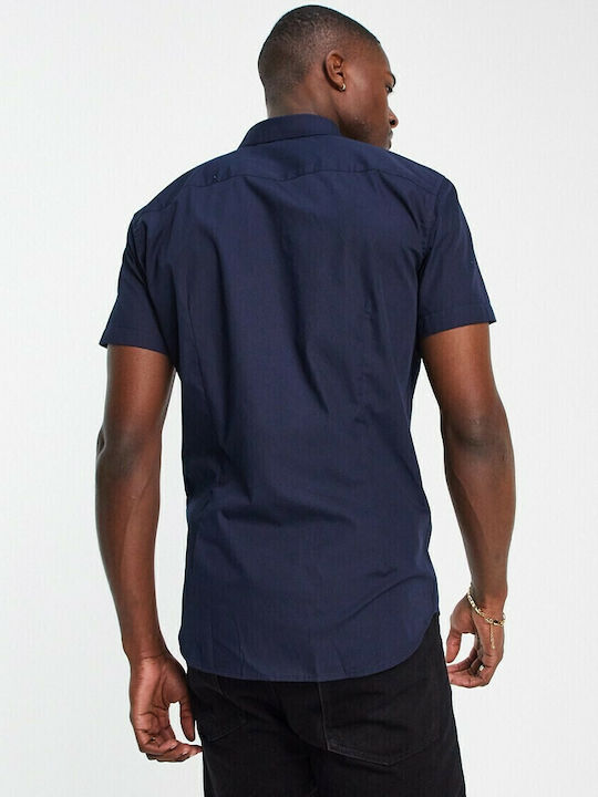 Short-sleeved Cotton Shirt Navy Blue