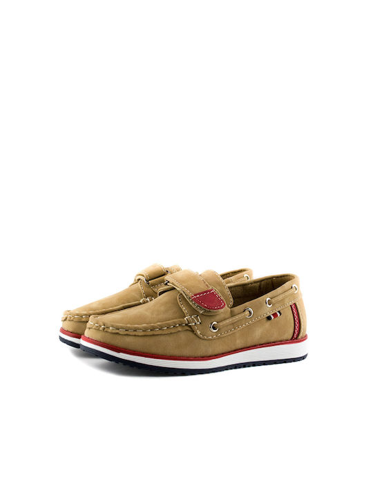 Antrin Boys PU Leather Moccasins with Velcro Beige