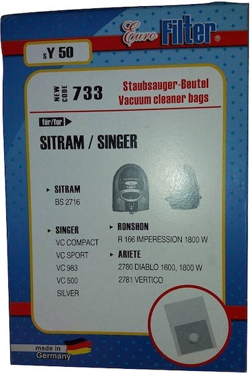 Euro Filter SY 50 Staubsaugerbeutel 5Stück Kompatibel mit Staubsauger Ariete / Rohnson / Sängerin