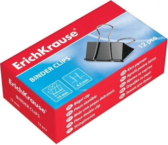 ErichKrause Metallic Clips 15mm Black 12pcs