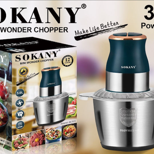 Sokany SK-7013 Mini Tocător Multi 400W cu Recipient 3L Gri