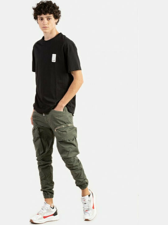 T0187 Men's Cargo Elastic Relaxed Fit Khaki Trousers