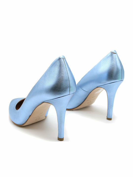 Leder Pumps mit Stiletto-Absatz Hellblau