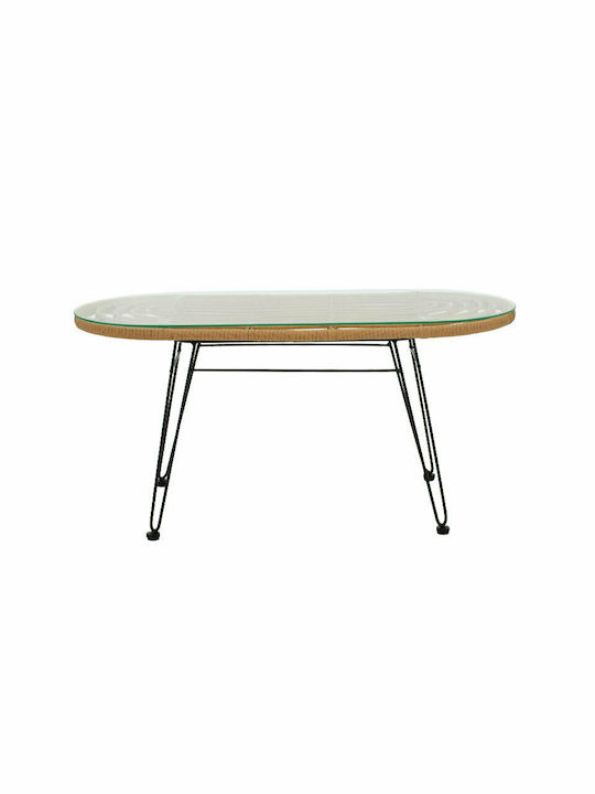 Naoki Sitting Room Outdoor Free Standing Table with Glass Surface and Metal Frame Black - Natural 100x45x46cm