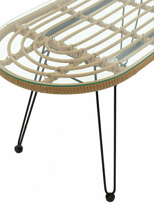 Naoki Sitting Room Outdoor Free Standing Table with Glass Surface and Metal Frame Black - Natural 100x45x46cm