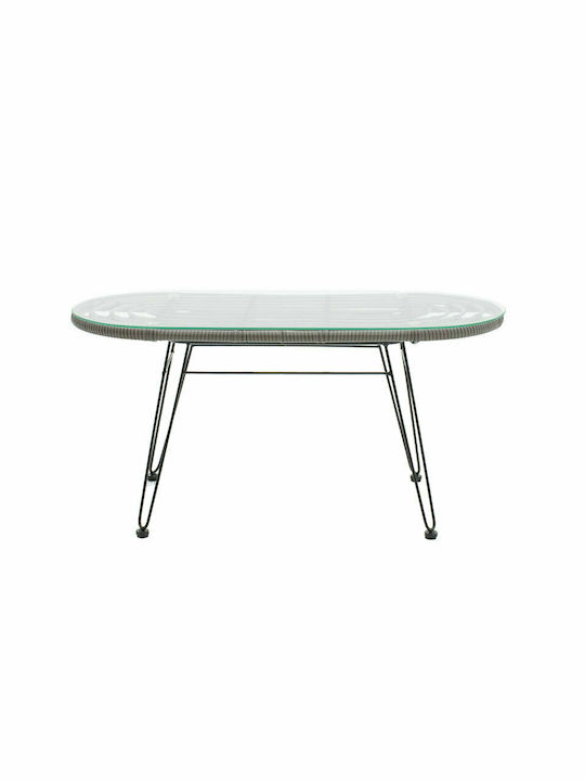 Naoki Sitting Room Outdoor Table with Glass Surface and Metal Frame Black - Grey 100x45x46cm