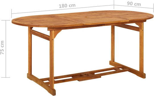 Ξύλινο Τραπέζι Εξωτερικού Χώρου Καφέ 180x90x75εκ.