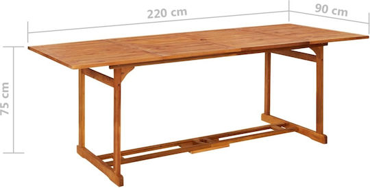 Ξύλινο Τραπέζι Εξωτερικού Χώρου Καφέ 220x90x75εκ.