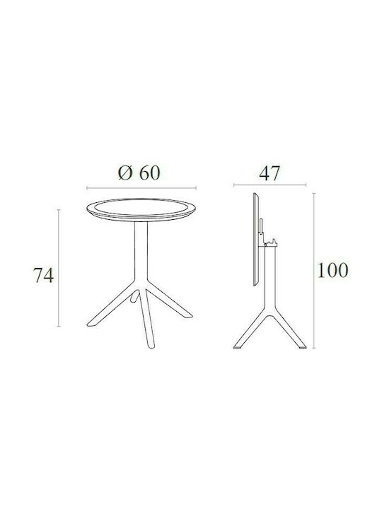 Sky Outdoor Dinner Foldable Polypropylene Table Black 60x60x74cm