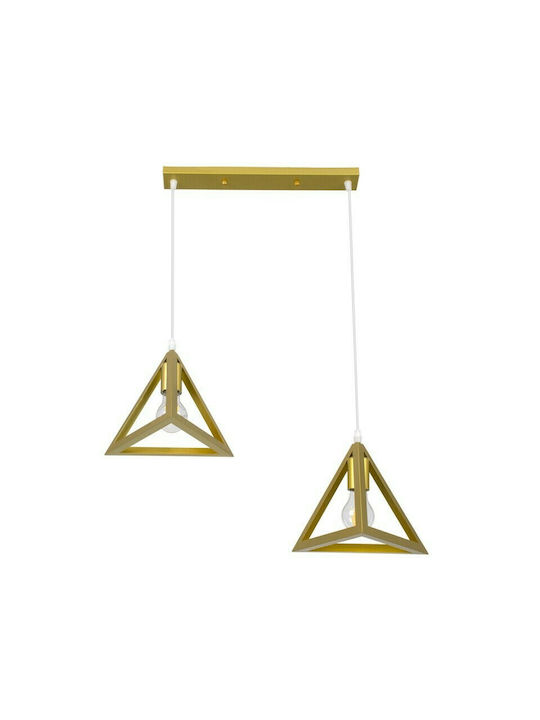 GloboStar Triangle Μοντέρνο Κρεμαστό Φωτιστικό Δίφωτο Πλέγμα με Ντουί E27 σε Χρυσό Χρώμα