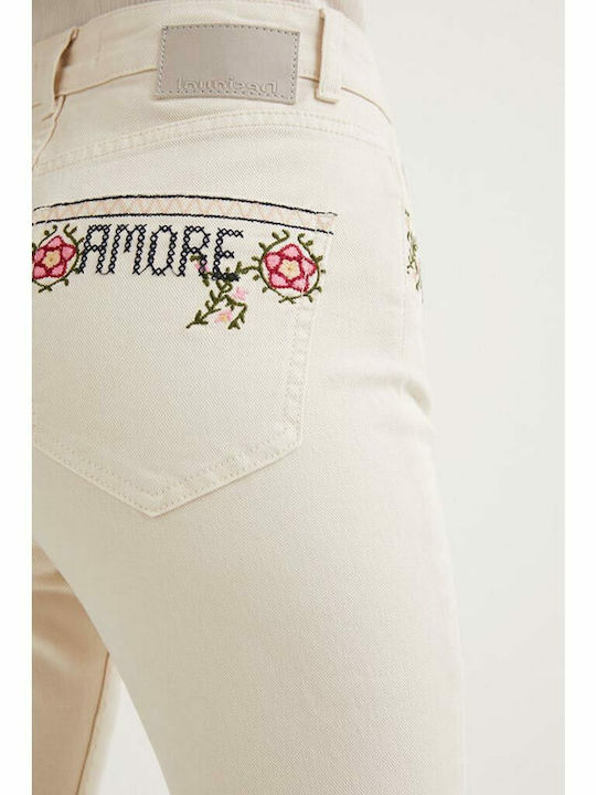 Jerry High Waist Women's Jean Trousers Flared in Skinny Fit Ecru