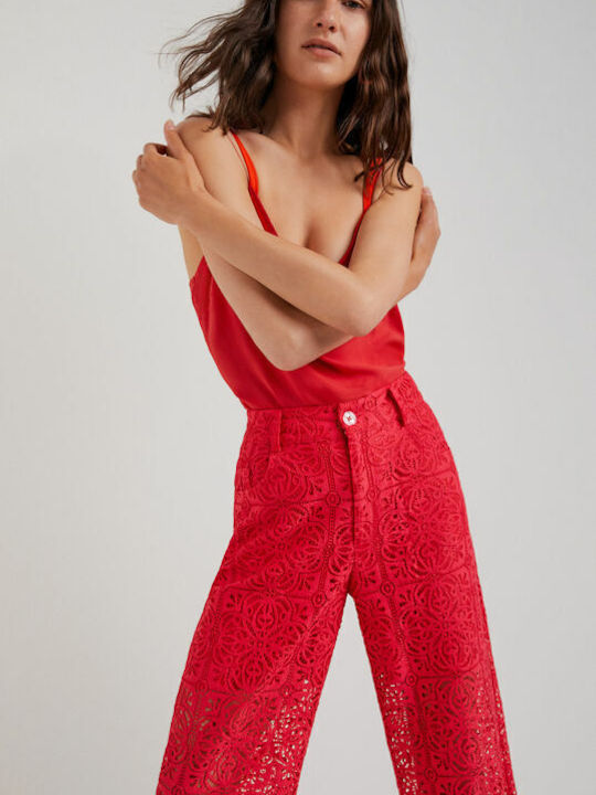Austin Women's High-waisted Fabric Trousers Regular Fit Red
