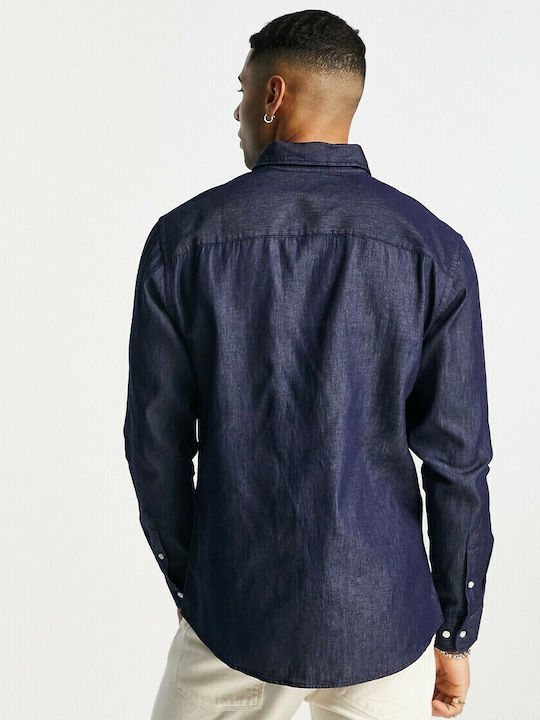 Long-sleeved Denim Shirt Navy Blue