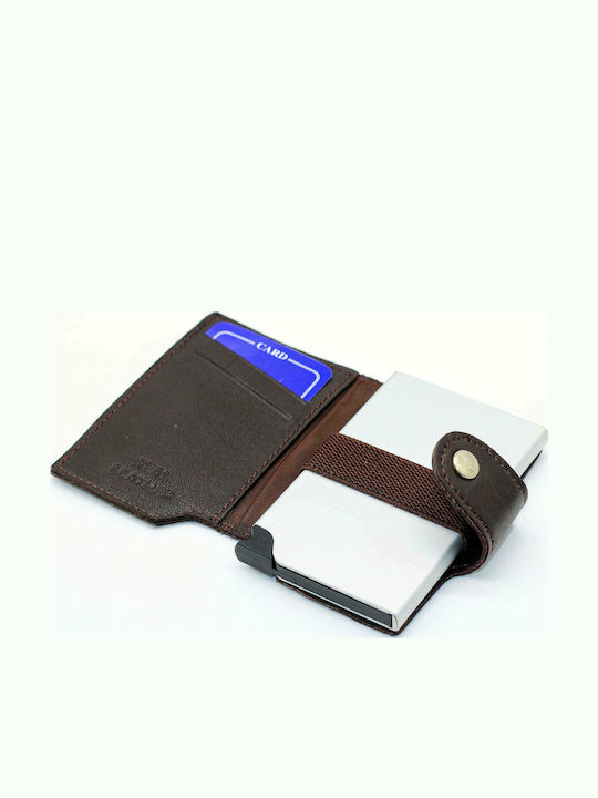 Δερμάτινο Ανδρικό Πορτοφόλι Καρτών με RFID και Μηχανισμό Slide Καφέ