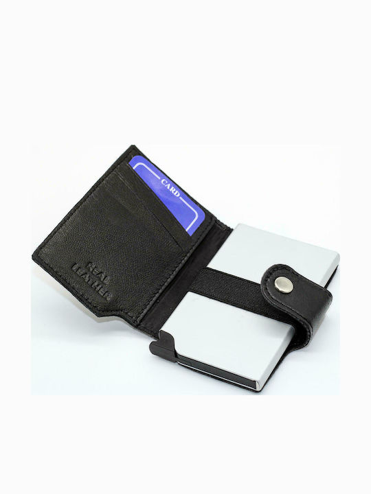 Дърмено Мъжко Портфейл за Карти с RFID и Със Слайд Механизъм Черен