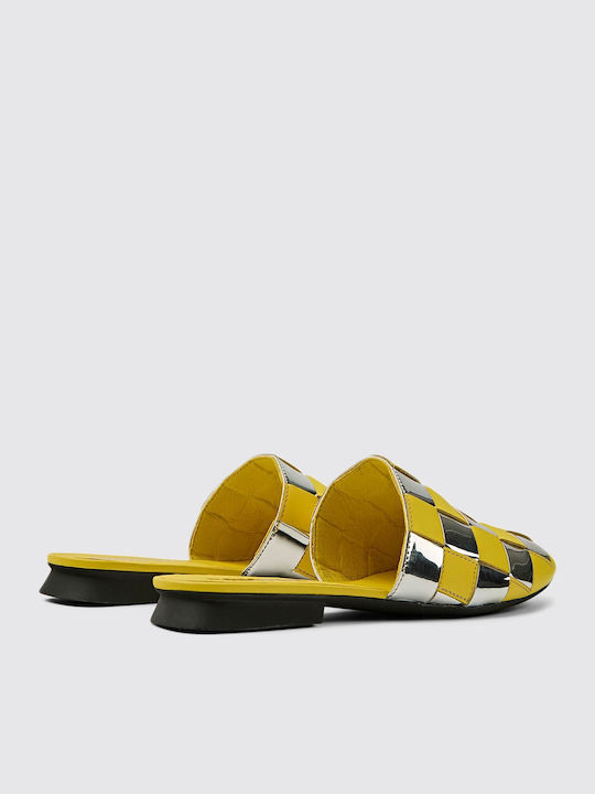 Casi Flat Δερμάτινα Mules σε Κίτρινο Χρώμα