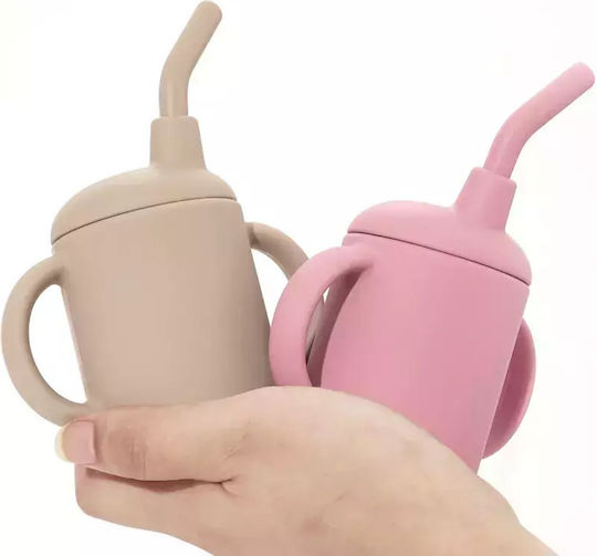 Baby Donkey Toddler Silicone Cup with Handles and Straw 160ml for 6m+ Beige