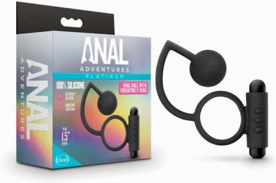 Blush Anal Adventures Platinum Anal Ball with Vibrating Cockring Vibrating Ring Cock with Anal Plug Black BL-01705