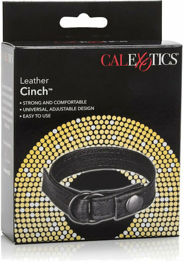 Calexotics Leather Cinch Adjustable Cockring with Snap Release Black