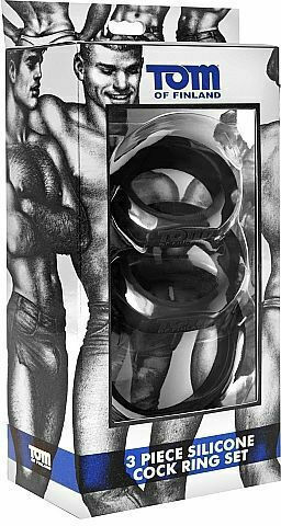 Tom of Finland 3 Piece Silicone Cock Ring Set Black 3pcs