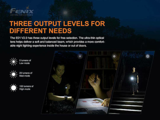 Fenix Lanternă LED IP68 cu Luminozitate Maximă 100lm Negru
