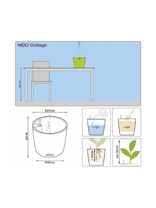 Lechuza Nido Cottage Ø Self-watering Pot Plastic 27x27x23cm.