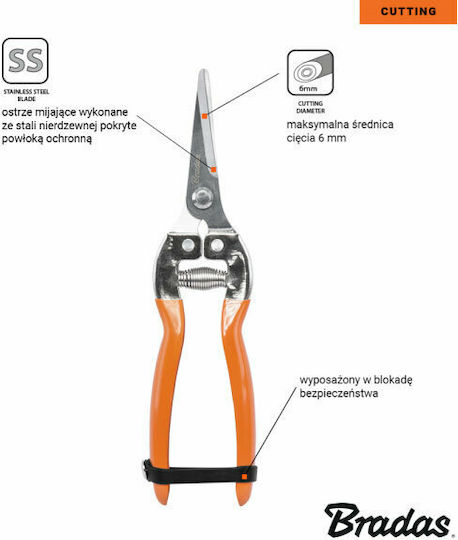 Bradas KT-V1020 Ψαλίδι Τρύγου Μήκους 19cm με Μέγιστη Διάμετρο Κοπής 6mm