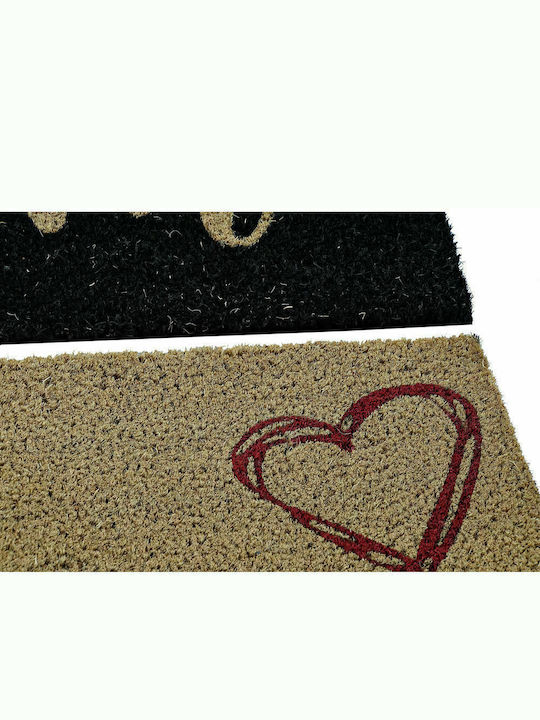 DKD Home Decor Entrance Mats made of Coir Καρδιά Brown Black 40x60cm Thickness 15mm 2pcs