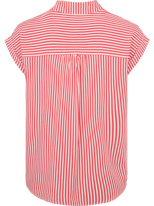 Women's Striped Short Sleeve Shirt Red