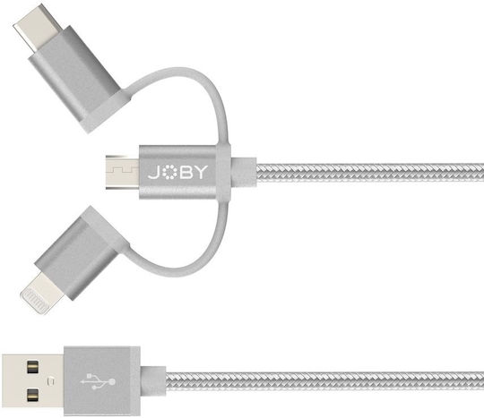 Joby Braided USB to Lightning / Type-C / micro USB Cable Γκρι 1.2m (JB01818-BWW)