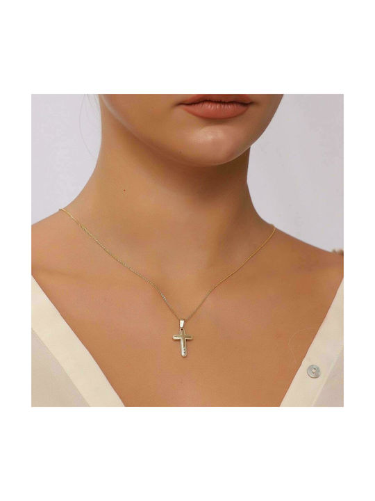 Cruce din aur galben de 14K pentru femei cu zirconiu cubic ST11101034