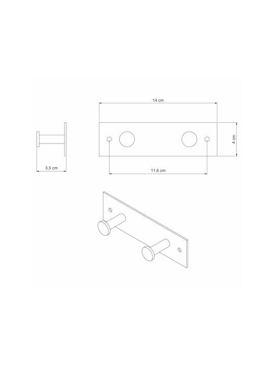 Grekon Double Wall-Mounted Bathroom Hook Inox Silver