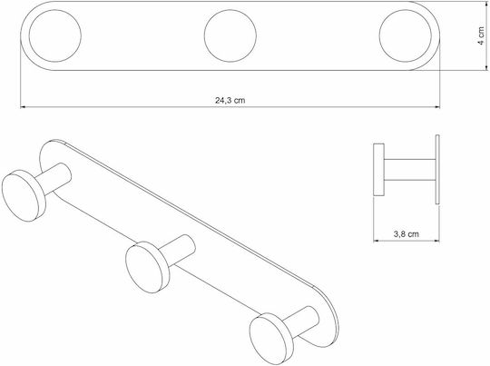 Grekon Triple Wall-Mounted Bathroom Hook Inox Silver