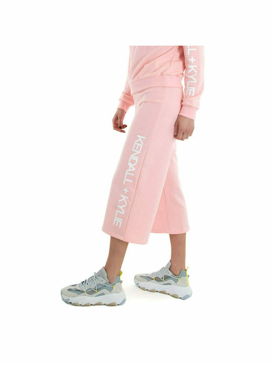 Kendall + Kylie Women's High Waist Wide Sweatpants Pink