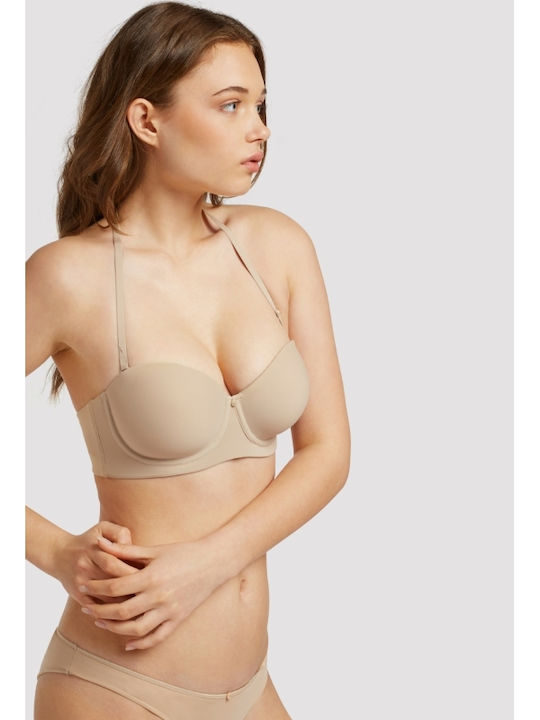 Μπεζ Strapless Σουτιέν χωρίς Ενίσχυση με Μπανέλες
