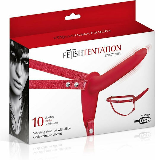 Fetish Tentation Fetisch Tentation Gurtzeug mit Dildo 15.5cm und Vibration in Rot Farbe