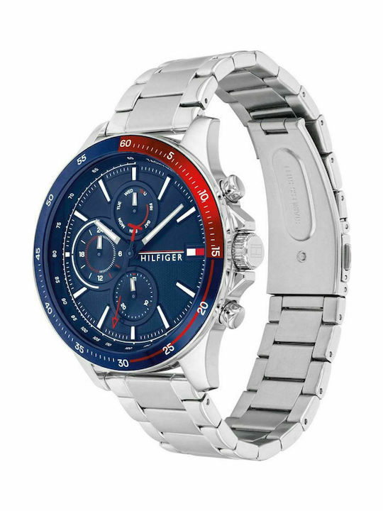 Tommy Hilfiger Bank Ανδρικό Ρολόι 46mm Μπαταρίας με Ασημί Μεταλλικό Μπρασελέ