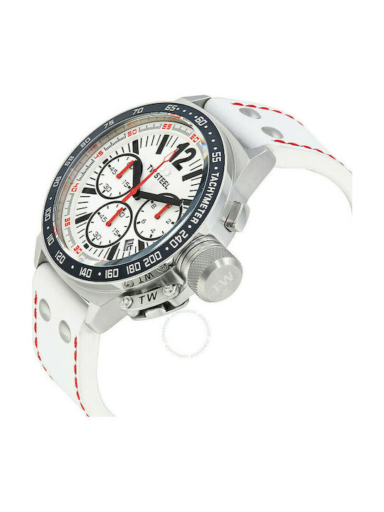 TW Steel Watch Chronograph Battery with White Leather Strap