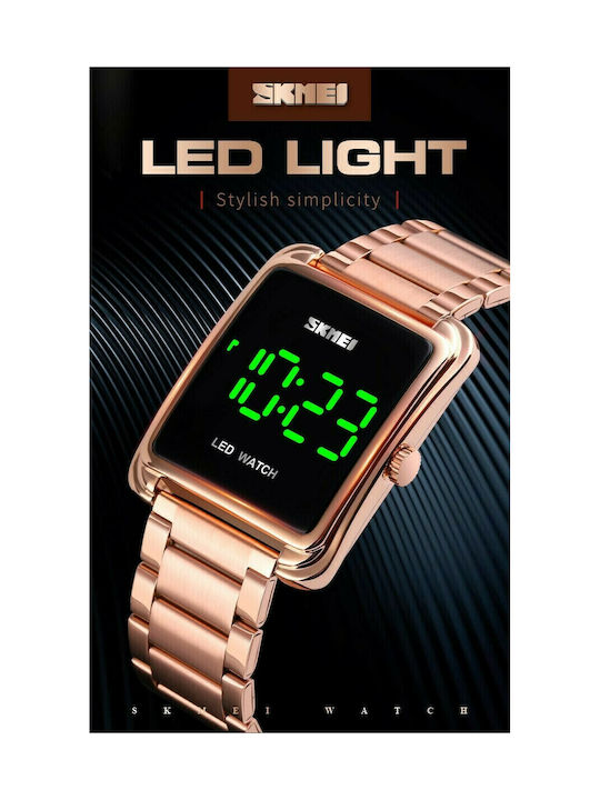 Skmei Digital Watch Battery with Pink Gold Metal Bracelet 7991