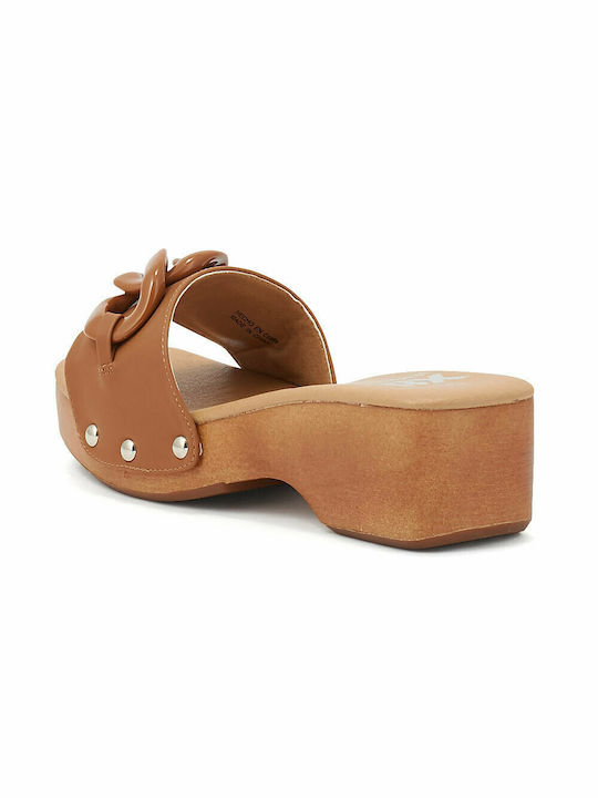 Mules με Χοντρό Χαμηλό Τακούνι Camel