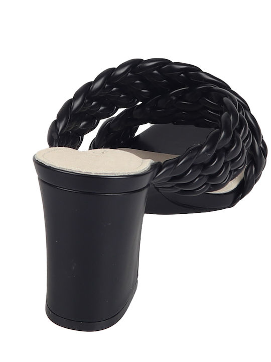 Margaux Leather Mules with Chunky High Heel in Black Color