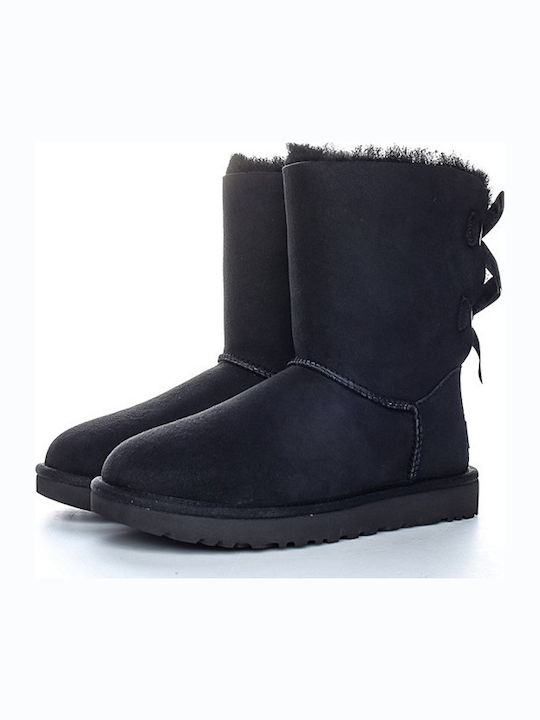 Suede Snow Boots with Fur Bailey Bow II Black