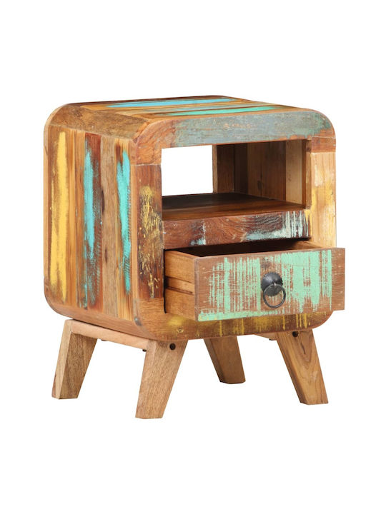 Bedside Table of Solid Wood Ανακυκλωμένο Ξύλο Πολύχρωμο 30x30x41cm