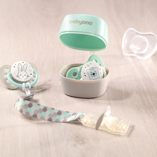 Babyono Farbband Schnuller Clip aus Stoff Grün