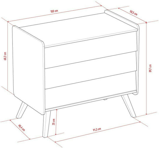 Vintage Βρεφική Συρταριέρα με 3 Συρτάρια Μπεζ 100x58.5x90cm