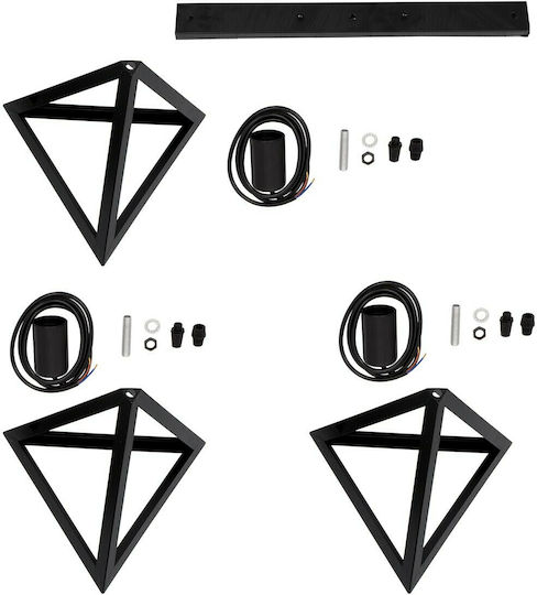 GloboStar Triangle Pendant Light Black Grid with Socket E27 70x22x130cm