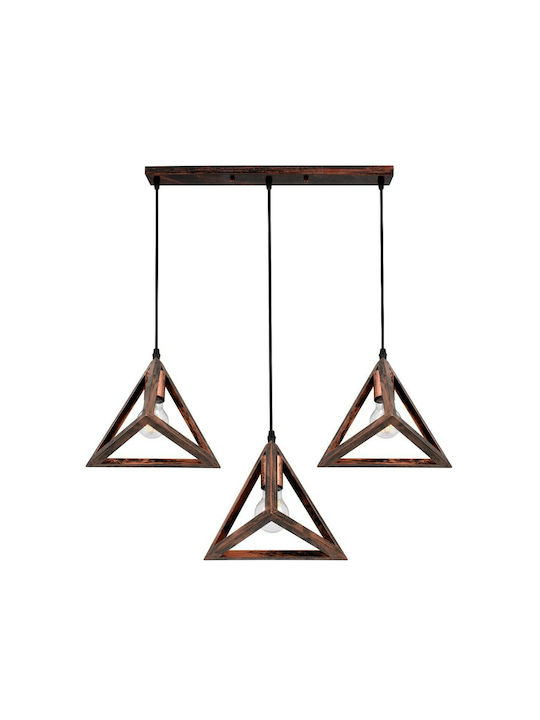 GloboStar Triangle Висящо Осветително Тяло Меден Мрежа с Цокъл E27 70x22x130см.