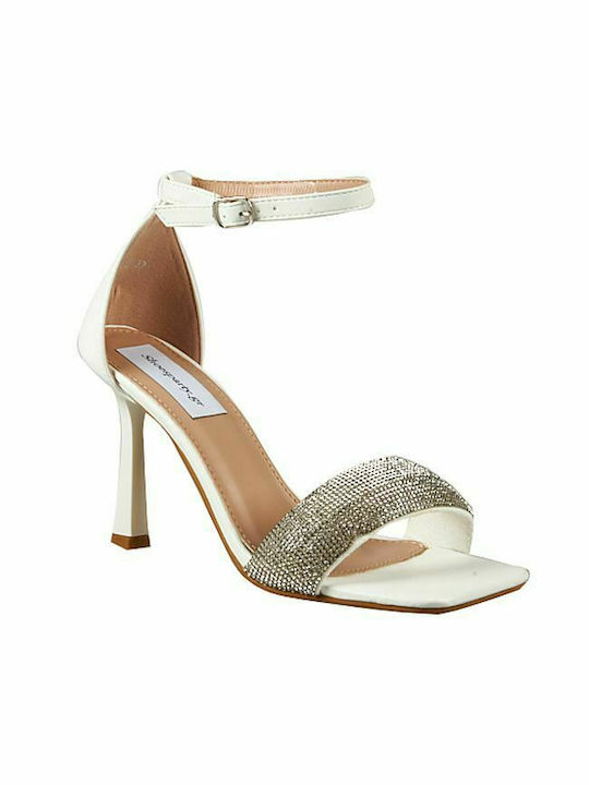 Elenross Women's Sandals with Strass & Ankle Strap White